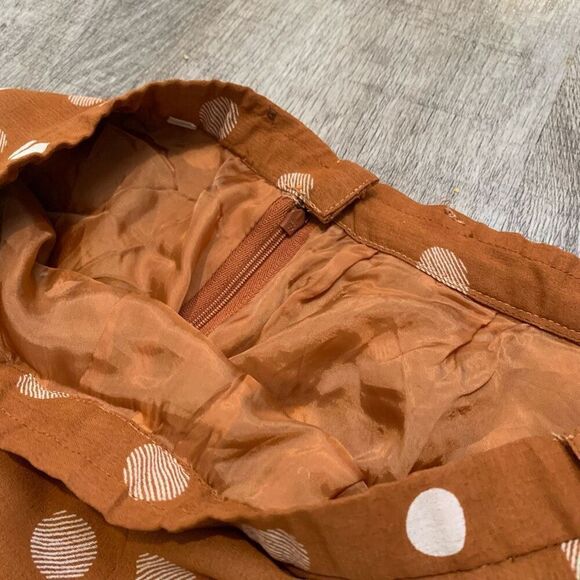 Vintage Orange Pleated Polka Dot Midi Swing Skirt S Small Lined - Picture 5 of 8